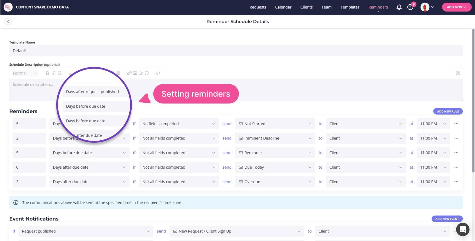 Remind clients of missing items without nagging