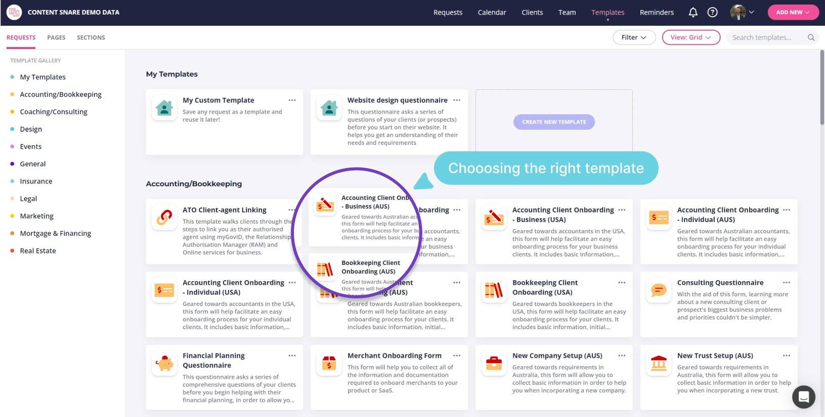 REUSE sections, pages, or entire requests by saving them as templates.